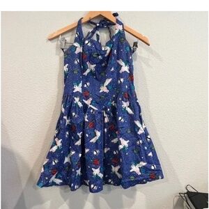 Hell Bunny blue halter dress retro pin up panda unicorn novelty print size large